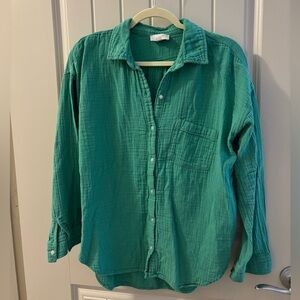 LOFT Teal Gauzy Button Down Shirt